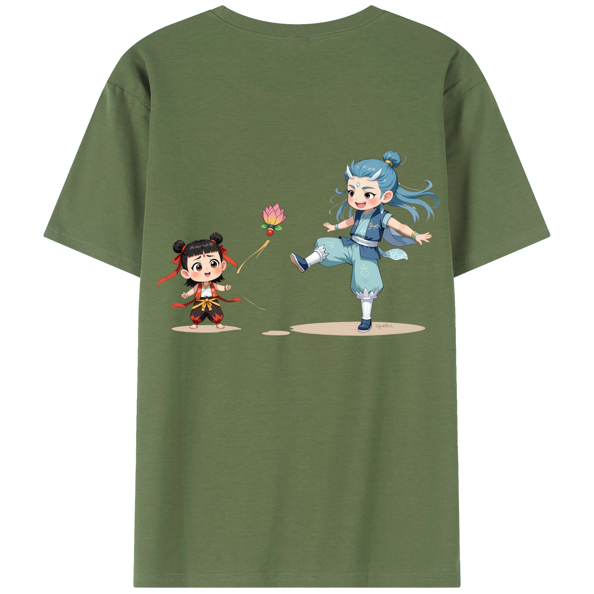 （画像用） Ne Zha 2 ナタ 魔童の大暴れ 綿100％ メンズ半袖Tシャツ（バックプリント） 通気性
